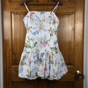 Evolutionary Floral Boho XL Cottagecore Coquette Mini Dress Bubble Hem Whimsical